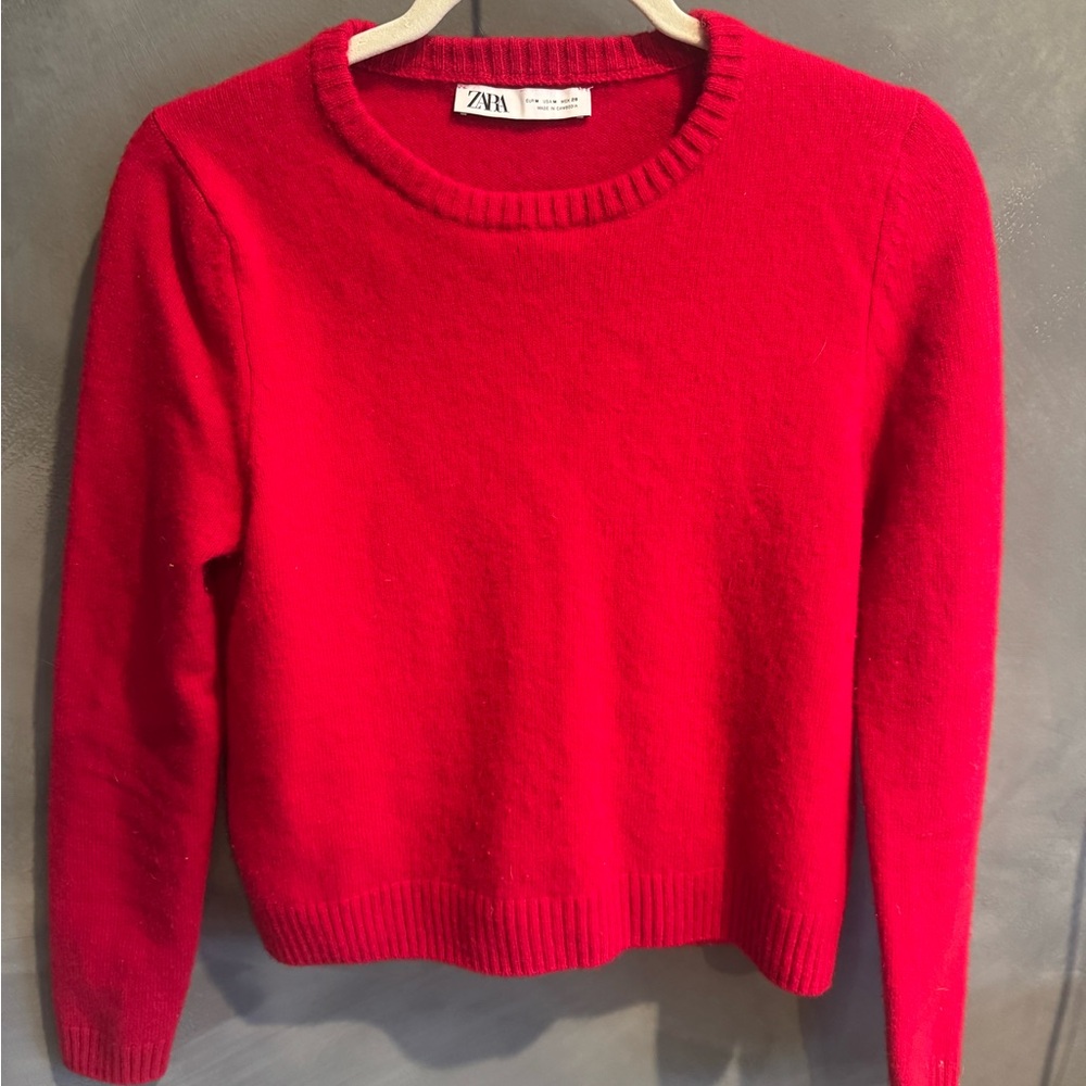 Zara Women's Bold Red Crew Neck Sweater